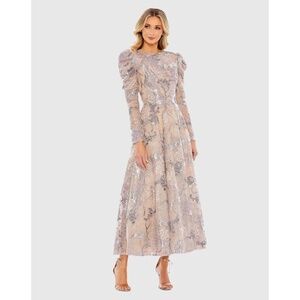 NWT Mac Duggal Embellished High Neck Puff Sleeve A-Line Dress - size 12